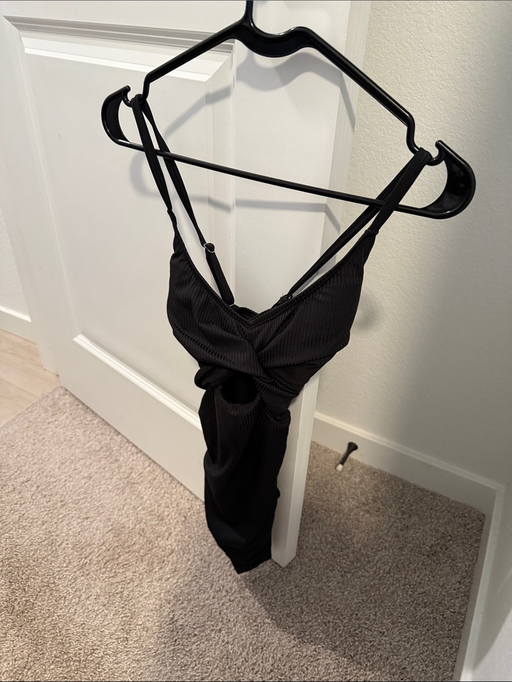 Amazon Black Ribbed Twist-Front One-Piece Swimsuit